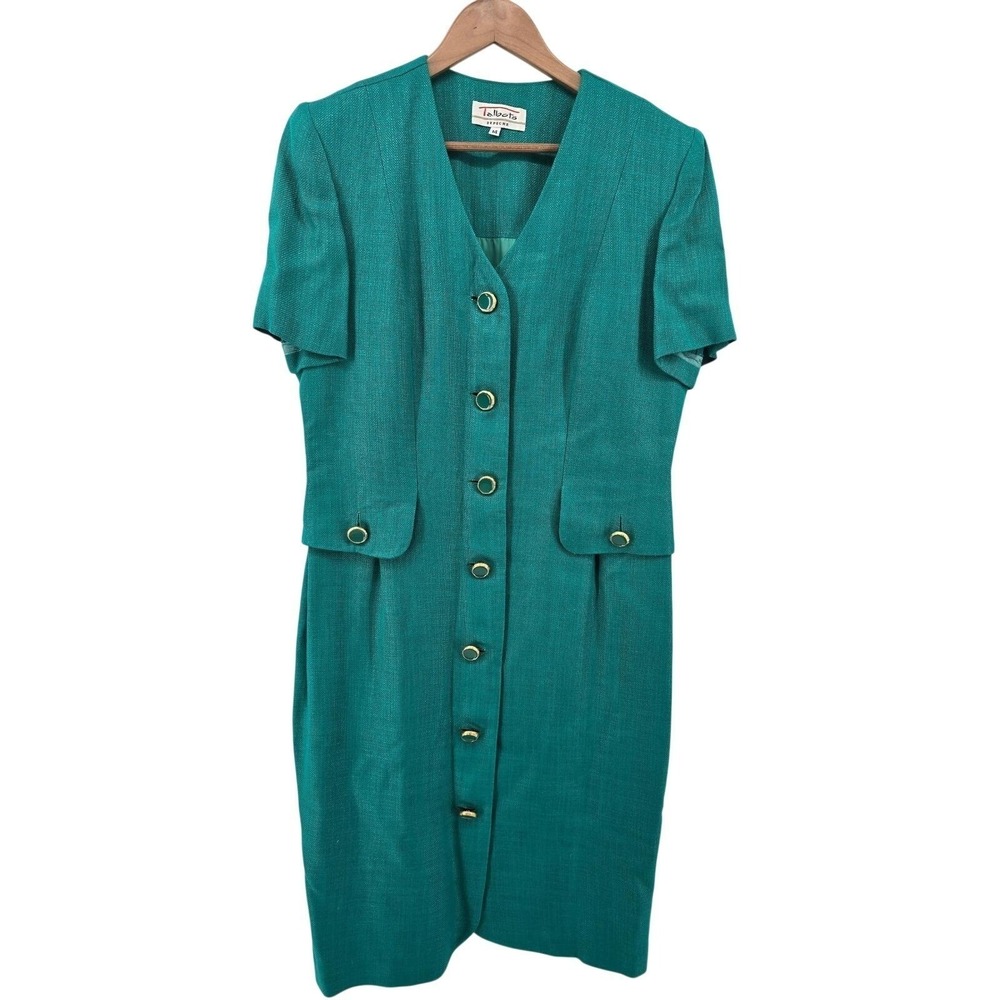 Talbots Dress Womens 14 Depeche Teal Green Button Front Short Sleeve EUC